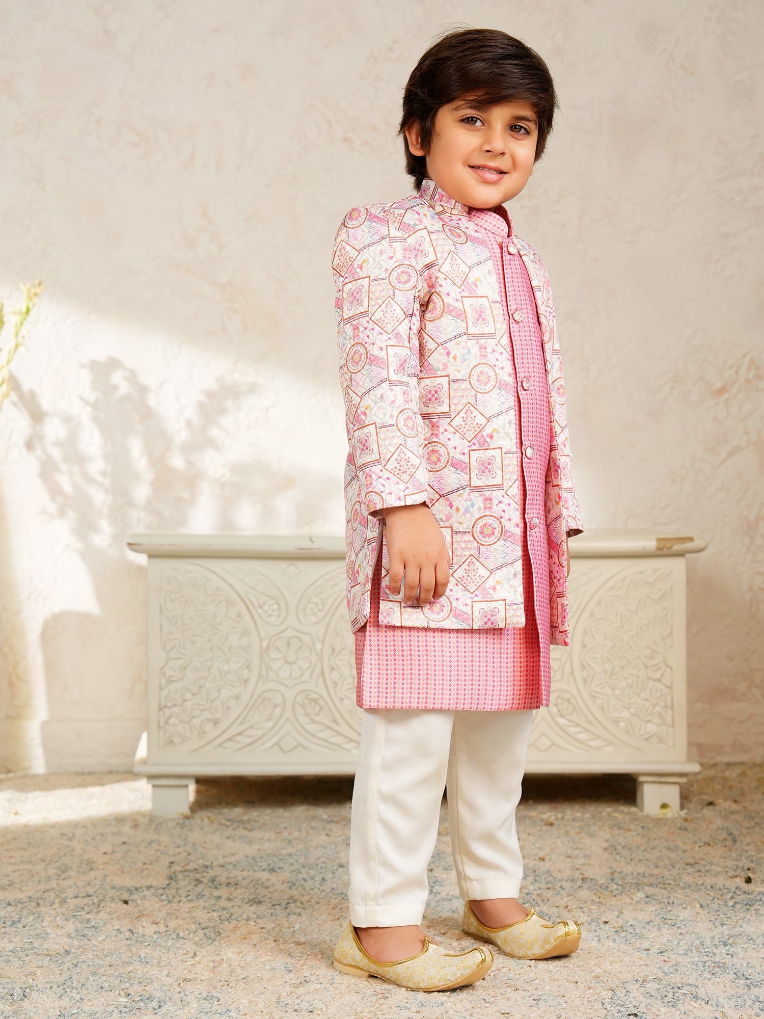 Pink Jacquard Full Sleeves Rich Embroidery Sherwani