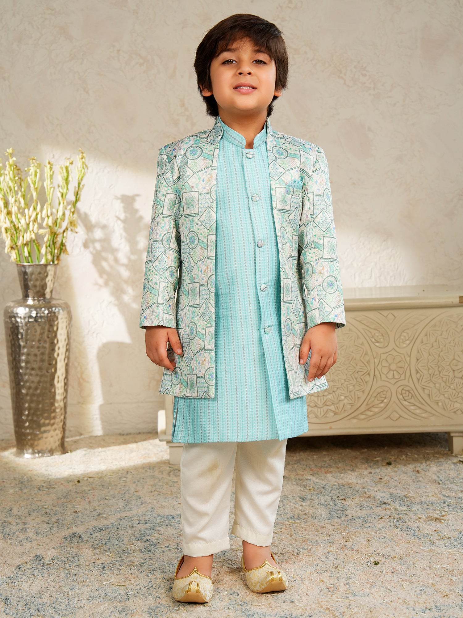 Sky Blue Jacquard Full Sleeves Rich Embroidery Sherwani