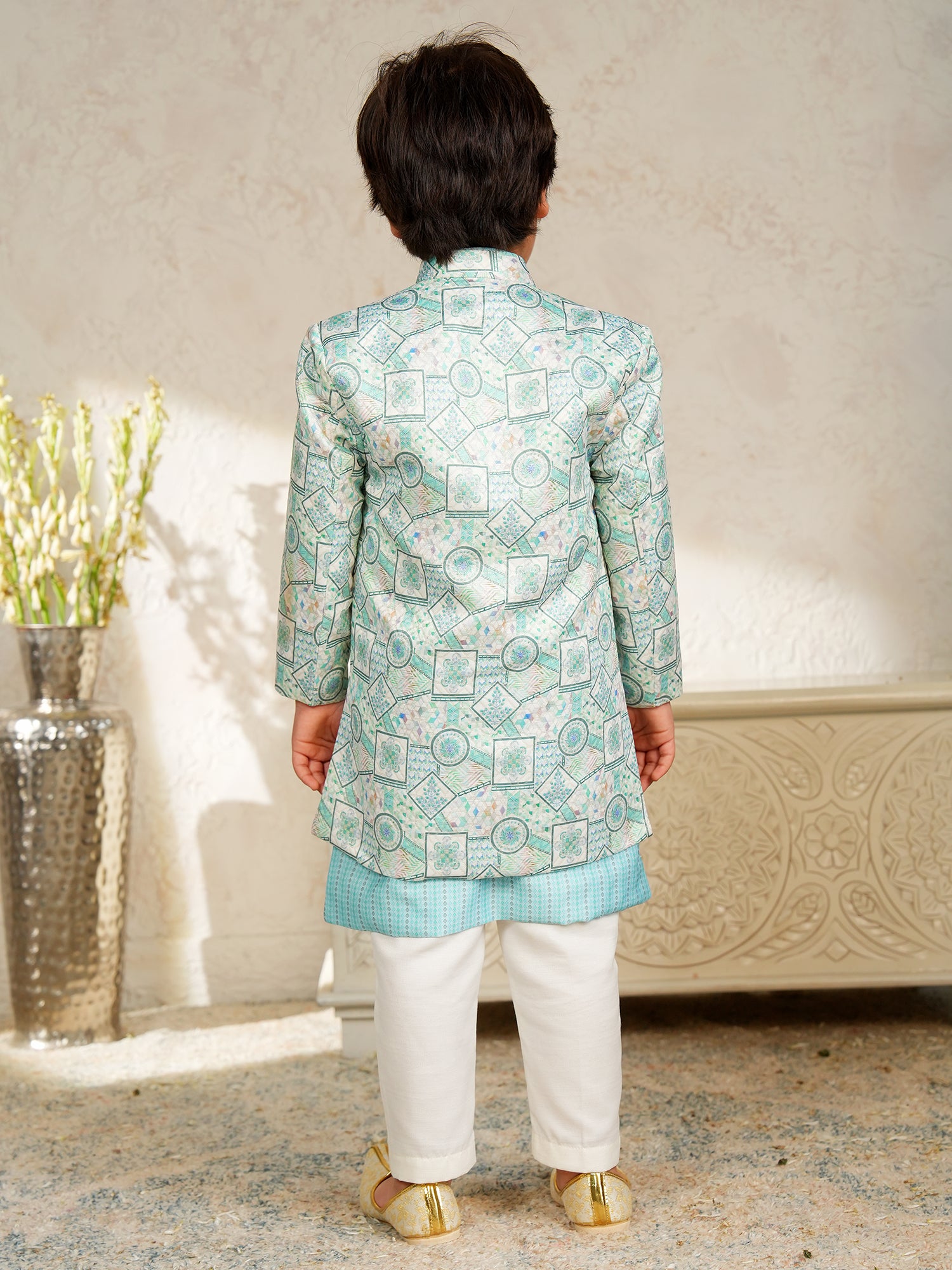 Sky Blue Jacquard Full Sleeves Rich Embroidery Sherwani
