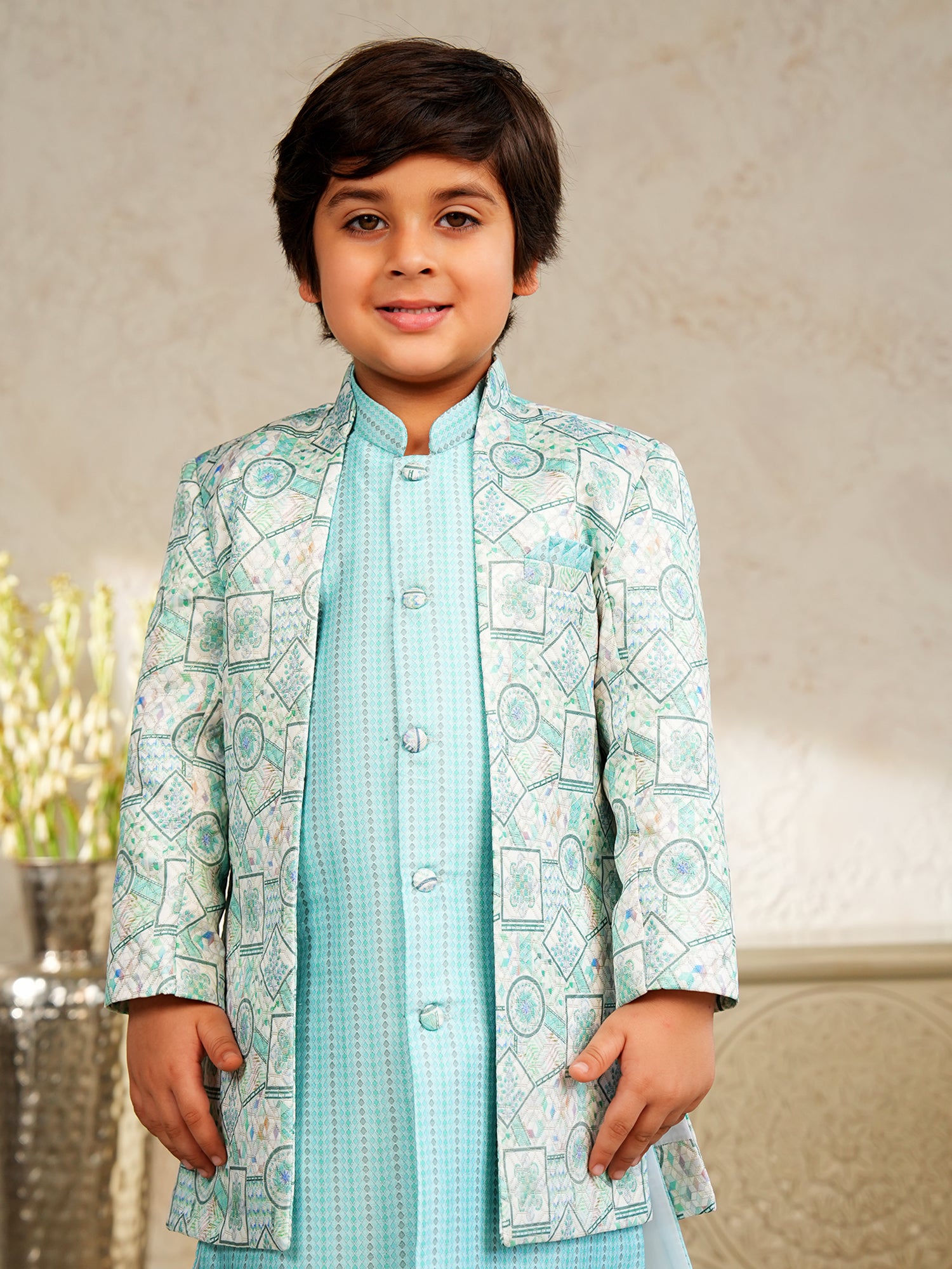 Sky Blue Jacquard Full Sleeves Rich Embroidery Sherwani