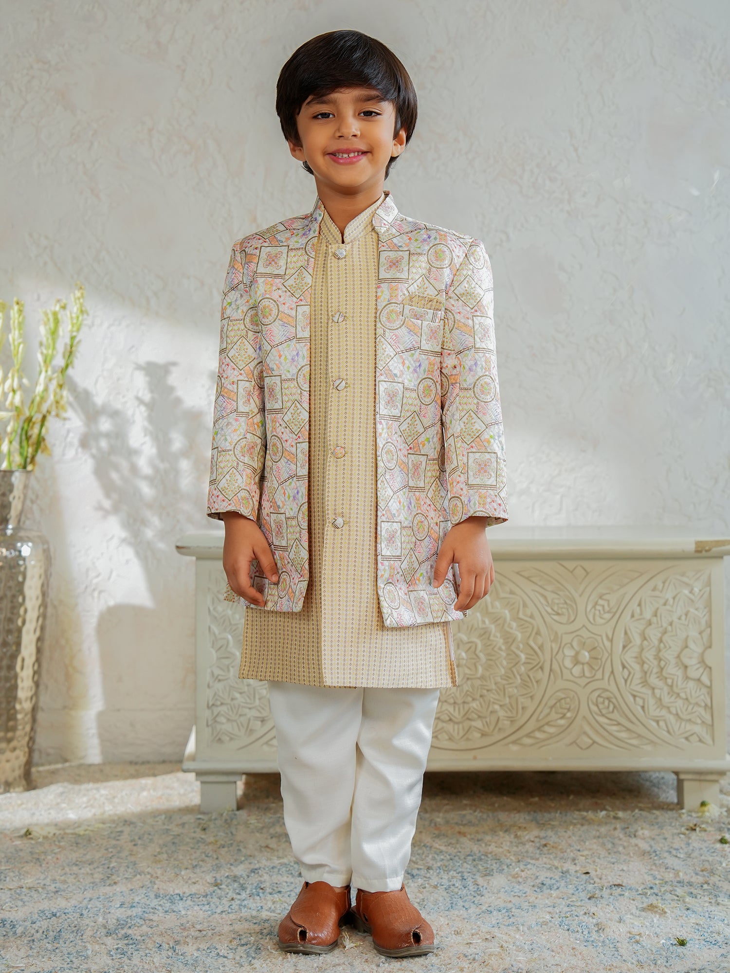 Yellow Jacquard Full Sleeves Rich Embroidery Sherwani