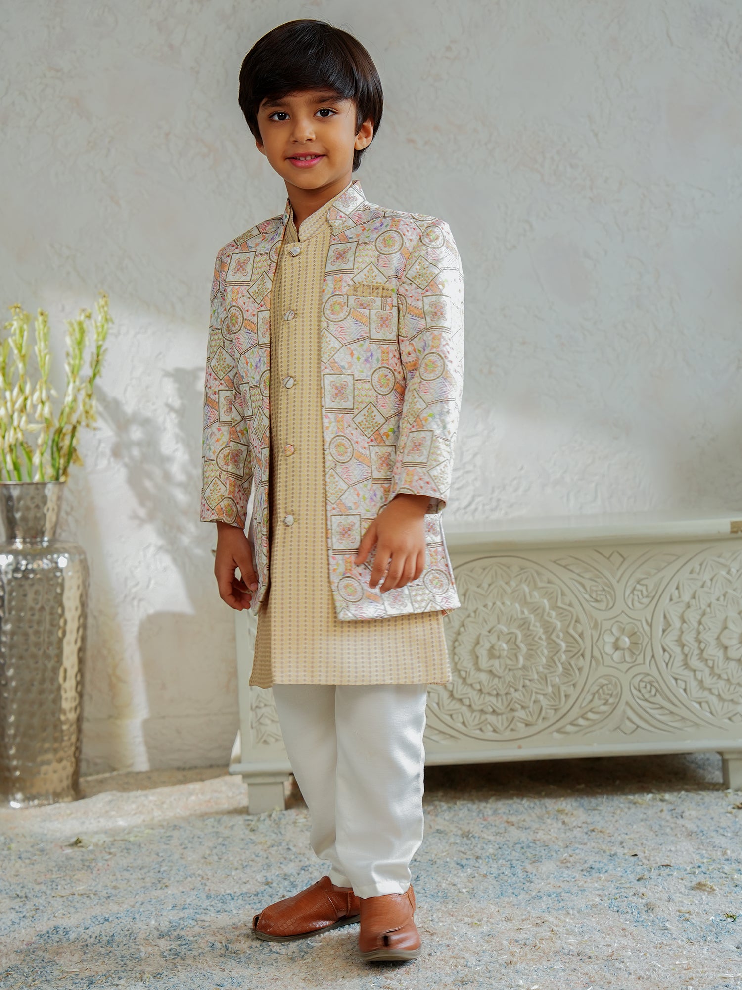 Yellow Jacquard Full Sleeves Rich Embroidery Sherwani