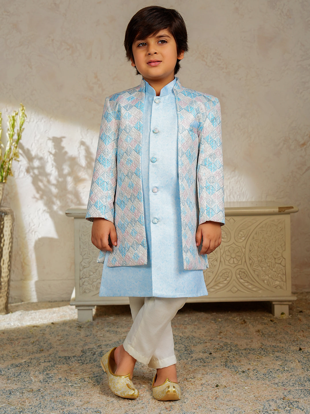 Blue Jacquard Full Sleeves Rich Embroidery Sherwani