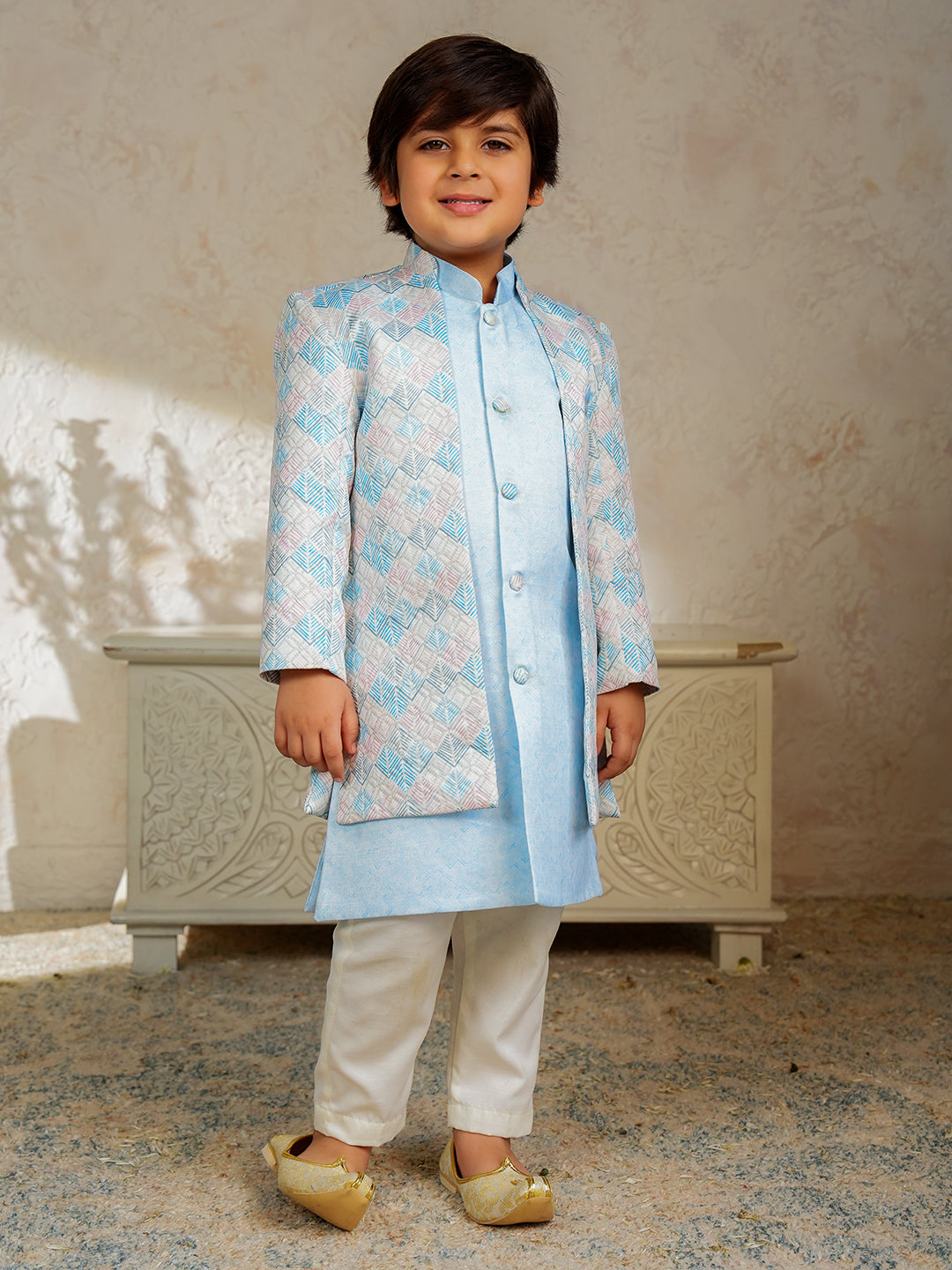 Blue Jacquard Full Sleeves Rich Embroidery Sherwani