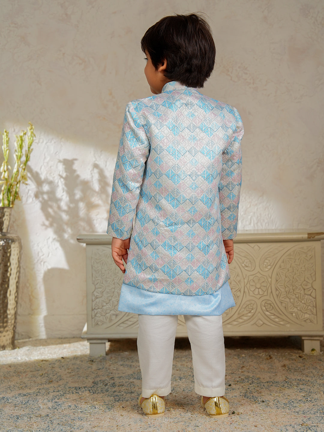 Blue Jacquard Full Sleeves Rich Embroidery Sherwani