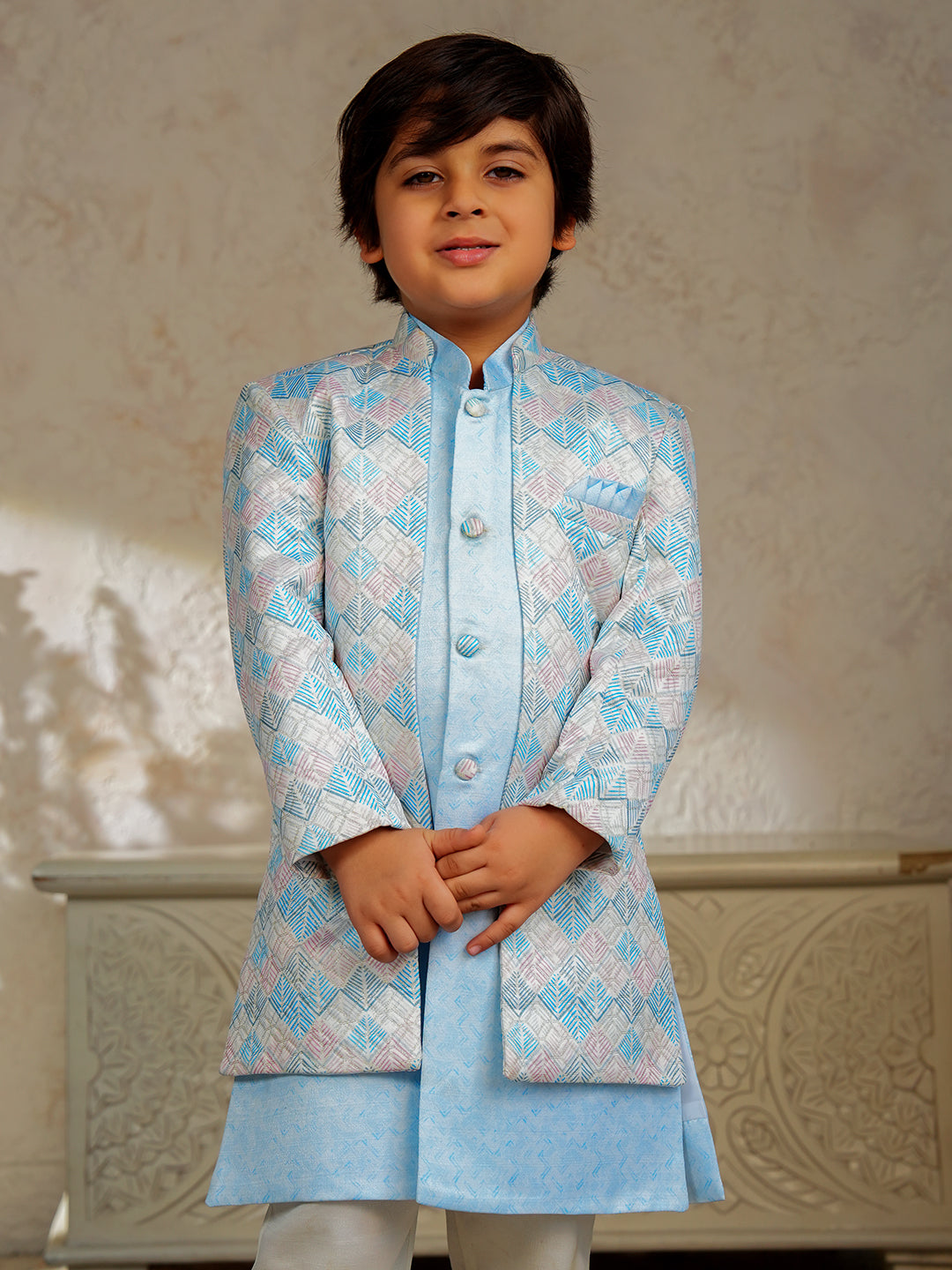 Blue Jacquard Full Sleeves Rich Embroidery Sherwani