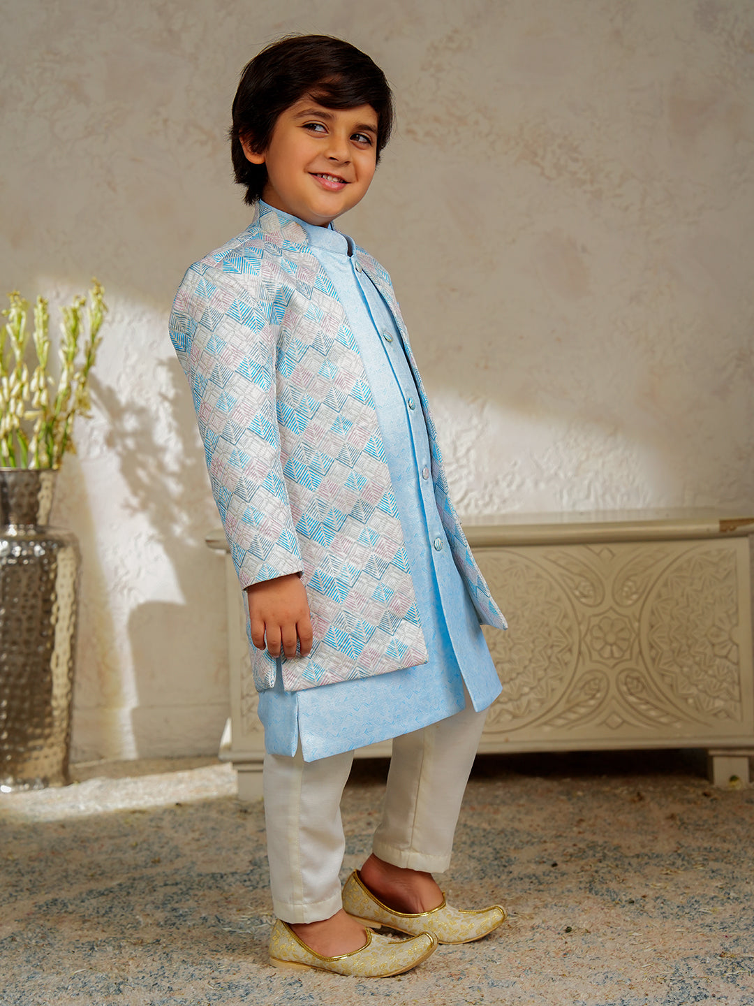 Blue Jacquard Full Sleeves Rich Embroidery Sherwani