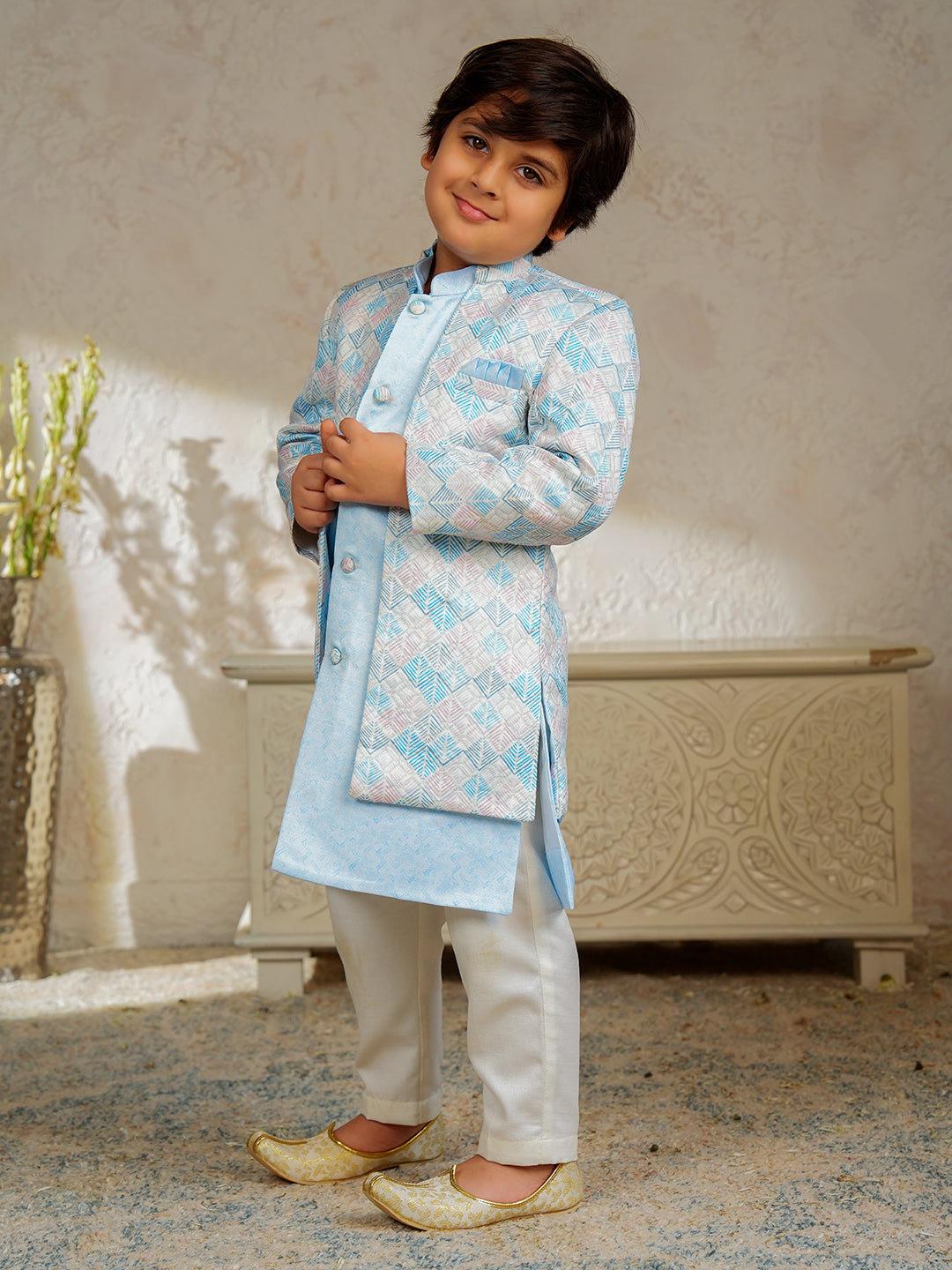 Blue Jacquard Full Sleeves Rich Embroidery Sherwani
