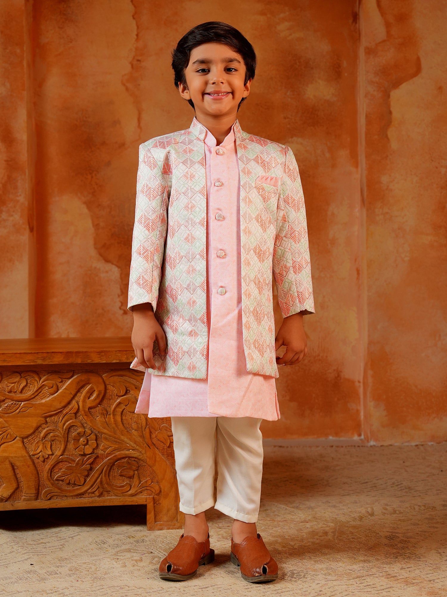 Pink Jacquard Full Sleeves Rich Embroidery Sherwani