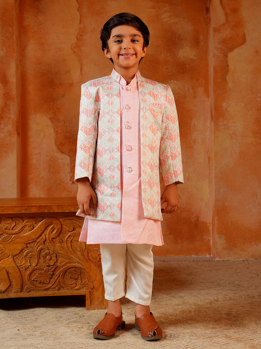 AJ Dezines Pink Jacquard Full Sleeves Rich Embroidery Sherwani