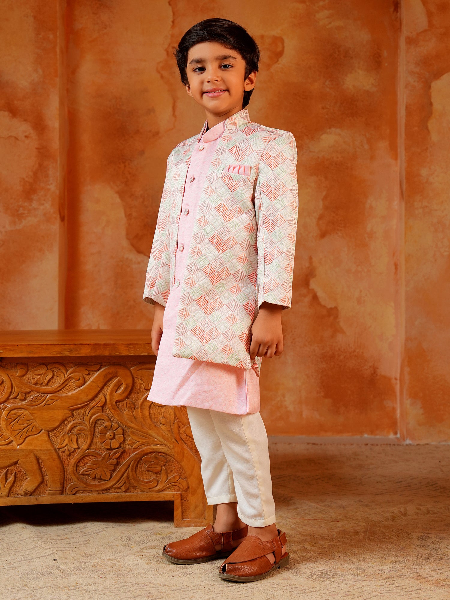 Pink Jacquard Full Sleeves Rich Embroidery Sherwani