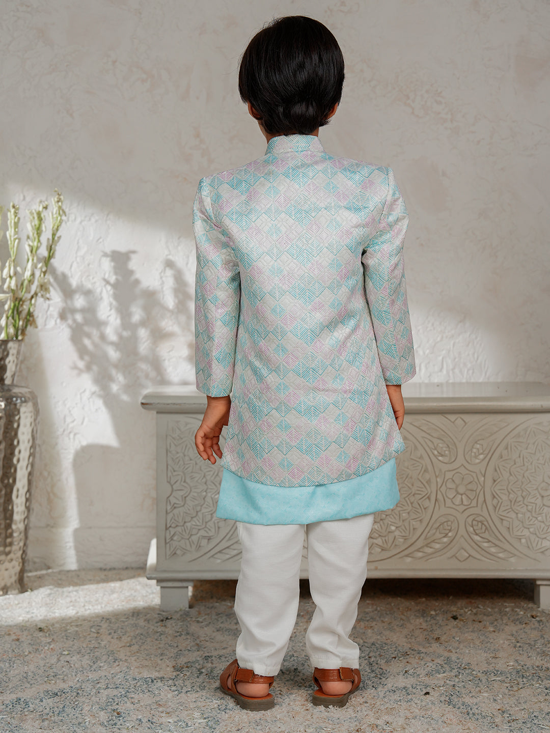 Sky Blue Jacquard Full Sleeves Rich Embroidery Sherwani