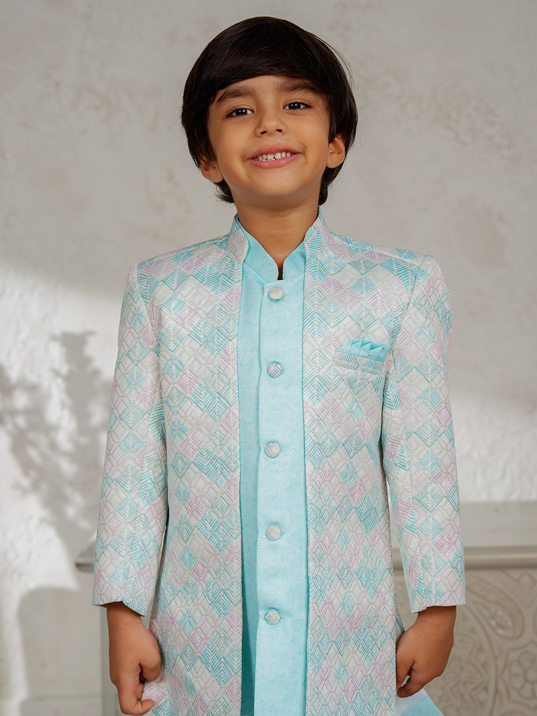 Sky Blue Jacquard Full Sleeves Rich Embroidery Sherwani