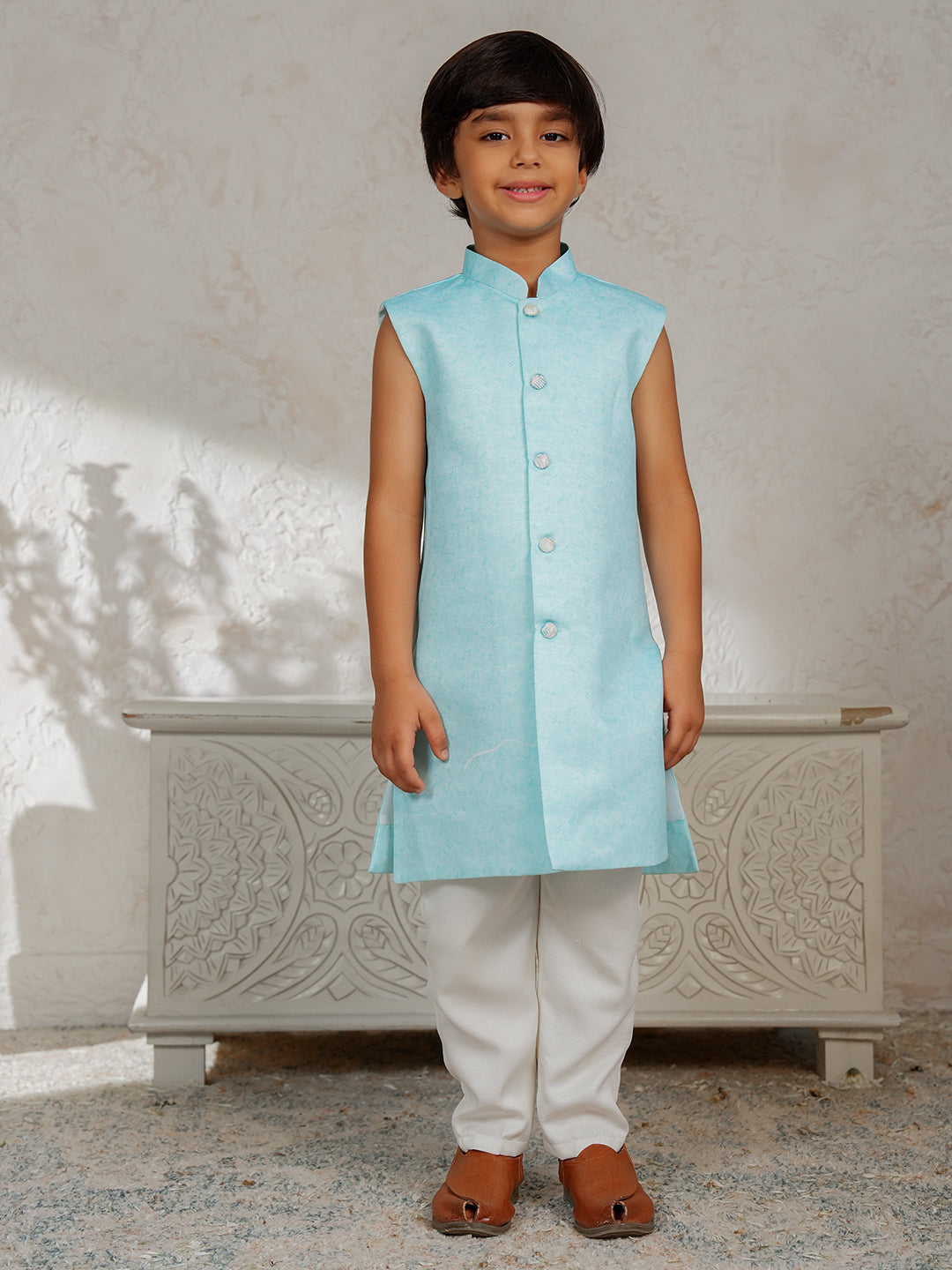 Sky Blue Jacquard Full Sleeves Rich Embroidery Sherwani