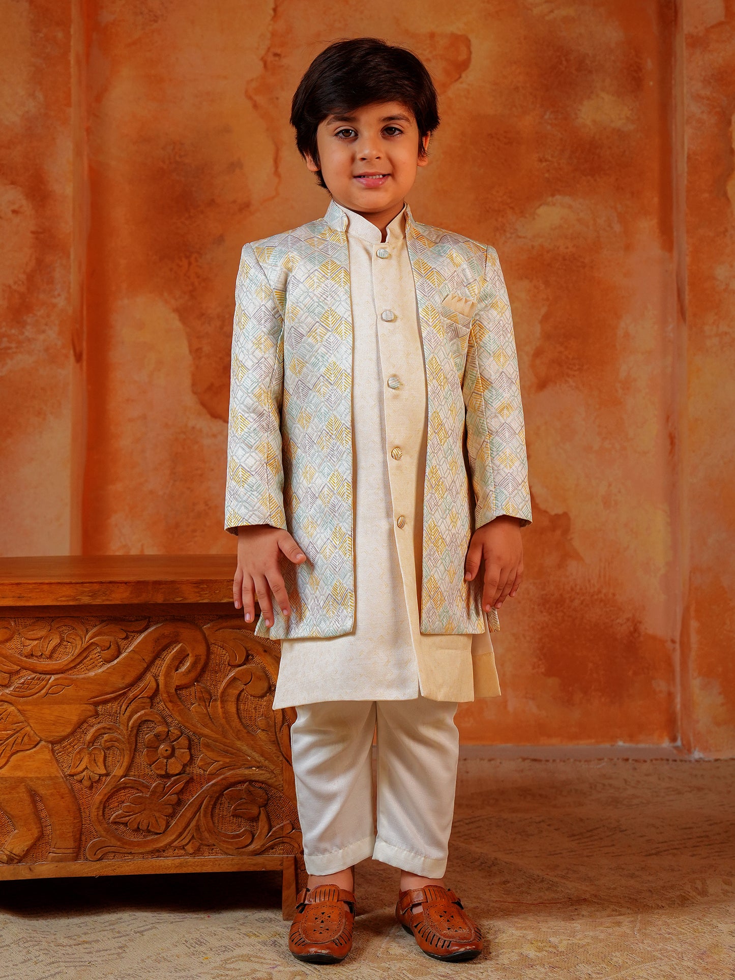 AJ Dezines Yellow Jacquard Full Sleeves Rich Embroidery Sherwani