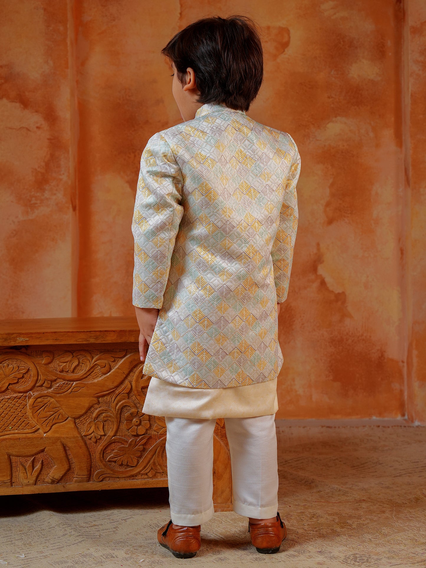 AJ Dezines Yellow Jacquard Full Sleeves Rich Embroidery Sherwani