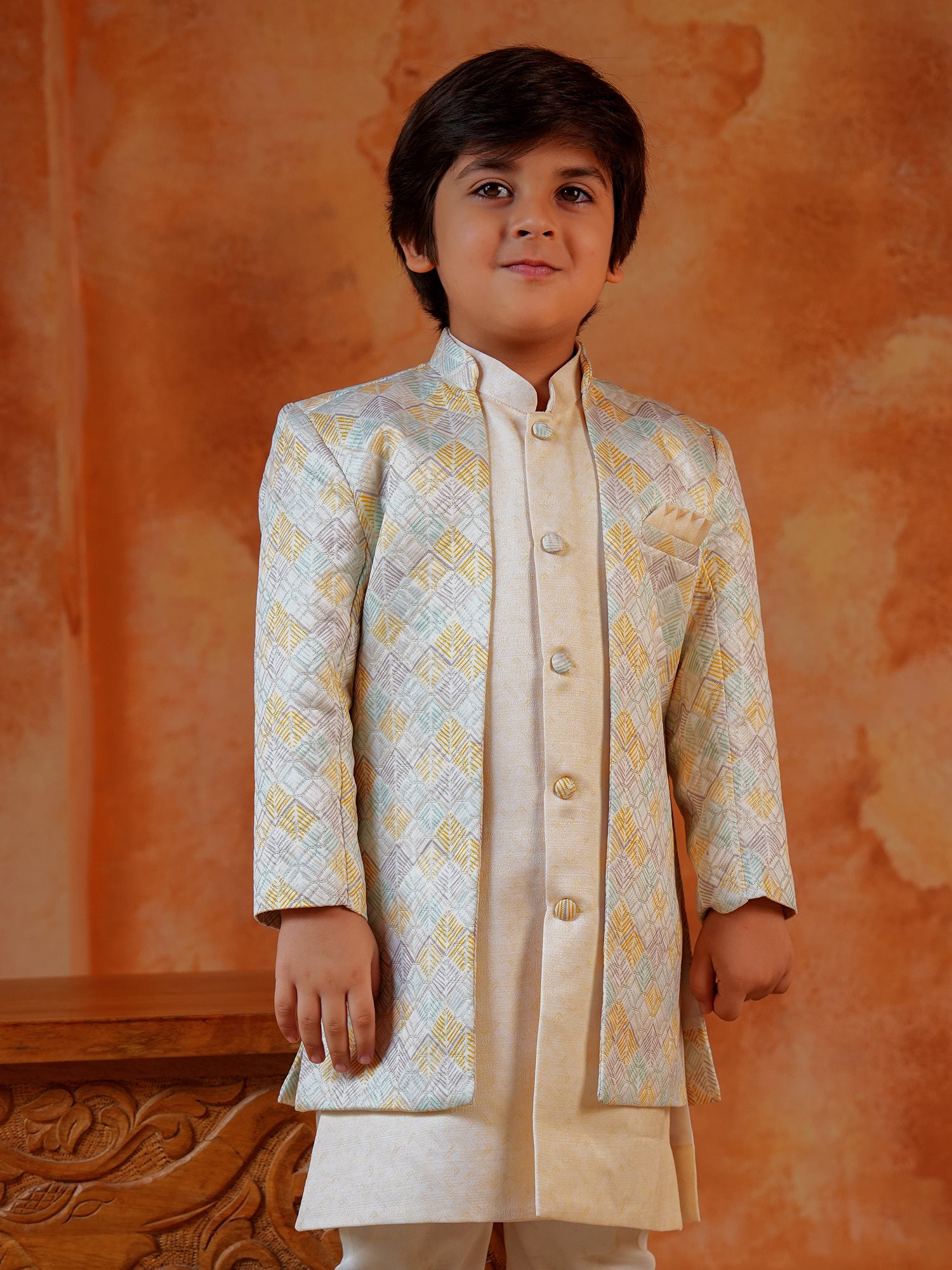 Yellow Jacquard Full Sleeves Rich Embroidery Sherwani