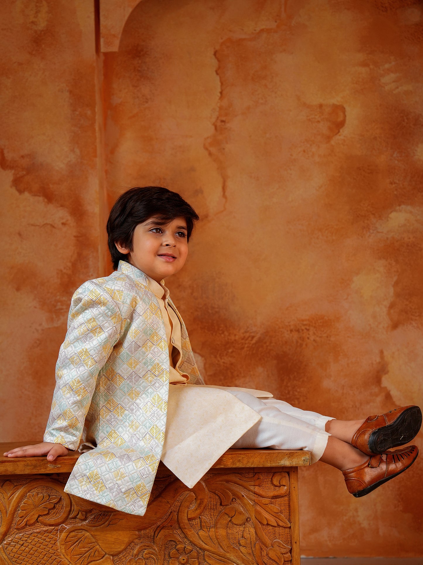 AJ Dezines Yellow Jacquard Full Sleeves Rich Embroidery Sherwani