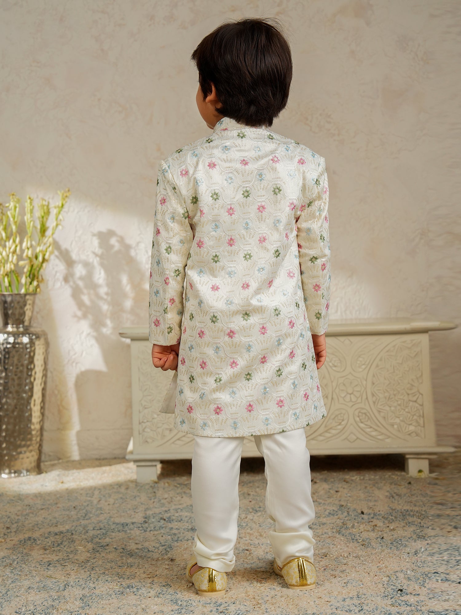 Multi Color Jacquard Full Sleeves Sequins and Embroidery Sherwani