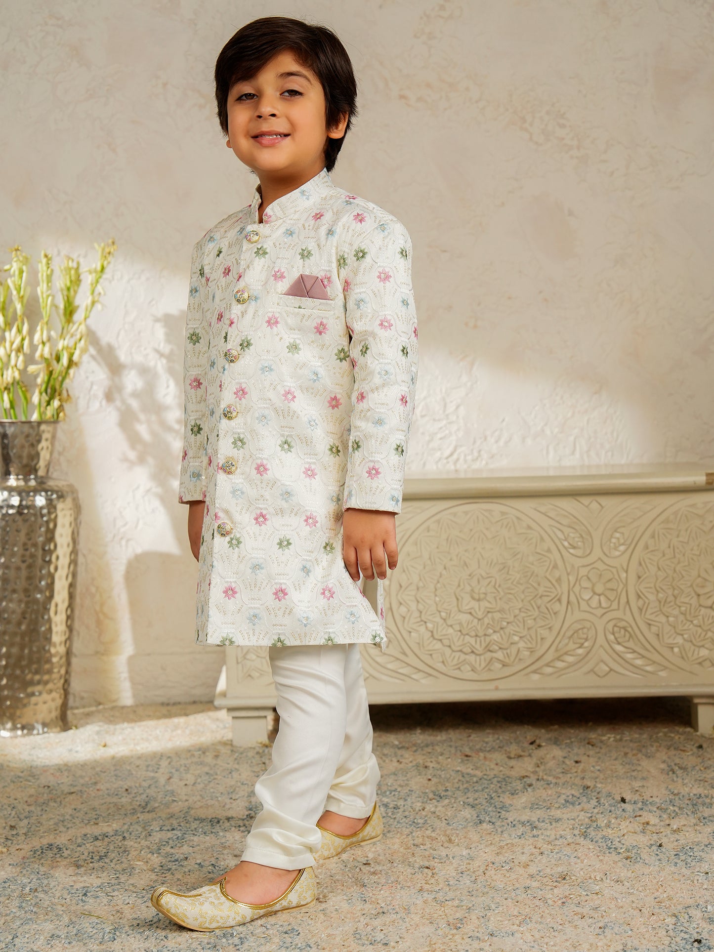 AJ Dezines Multi Color Jacquard Full Sleeves Sequins and Embroidery Sherwani