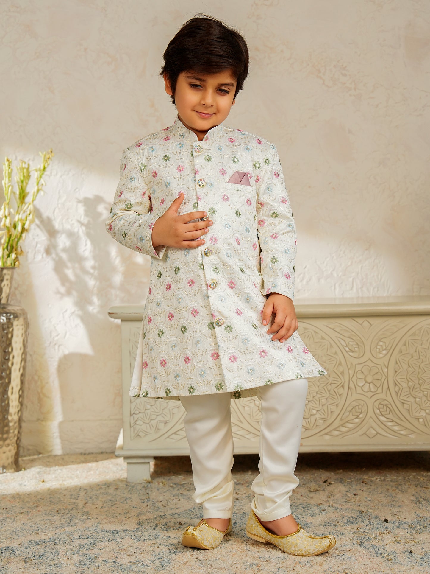 AJ Dezines Multi Color Jacquard Full Sleeves Sequins and Embroidery Sherwani