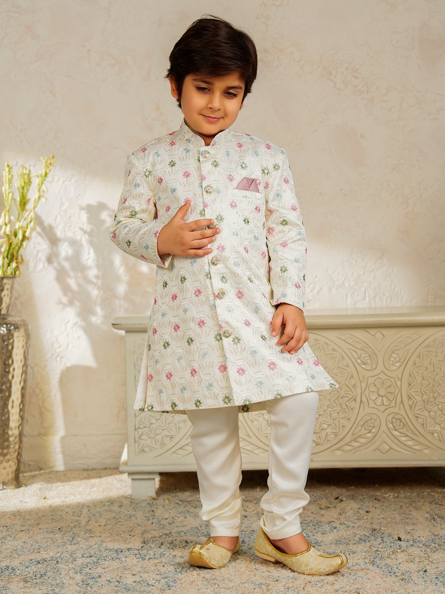 Multi Color Jacquard Full Sleeves Sequins and Embroidery Sherwani