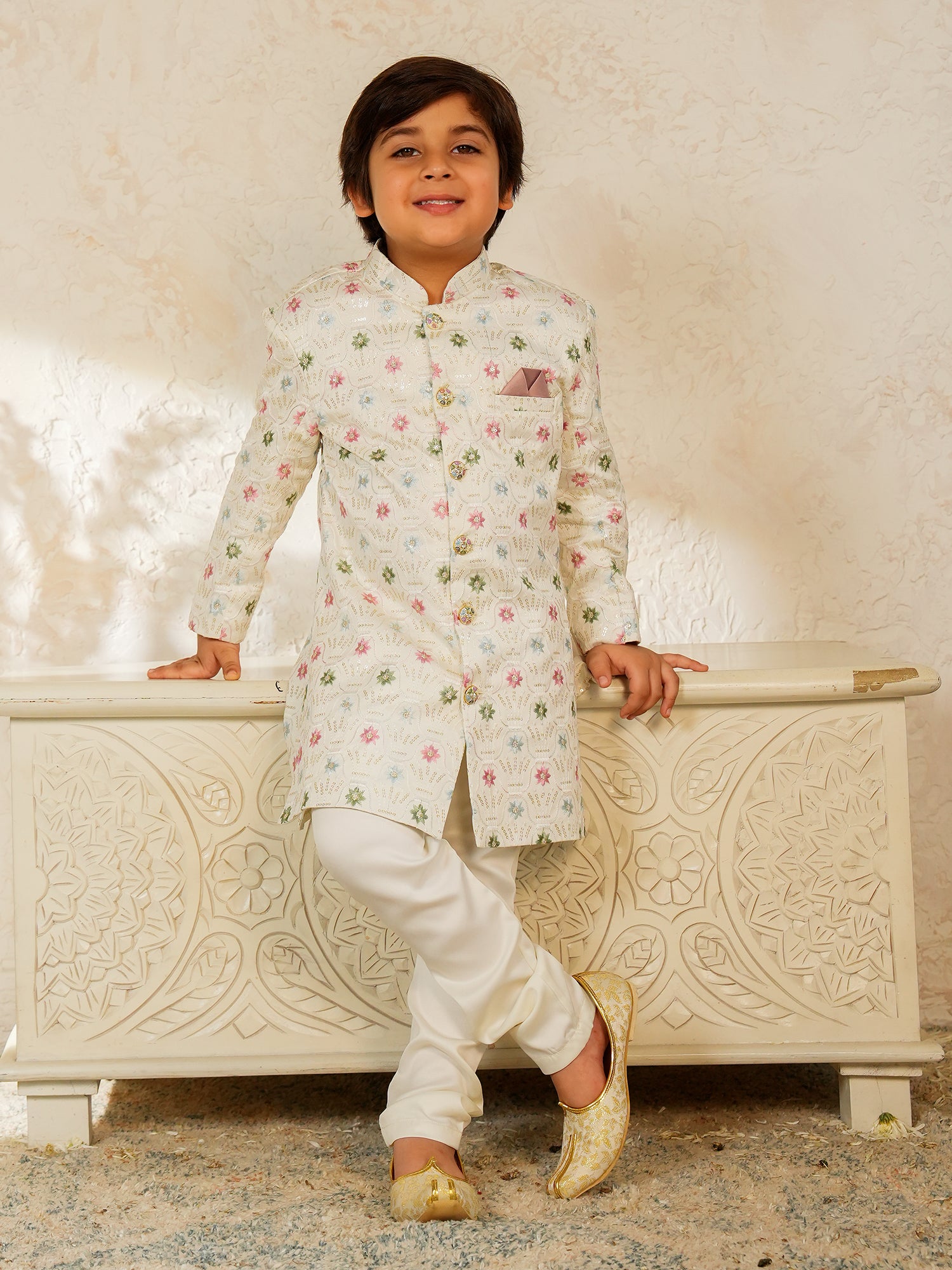 Multi Color Jacquard Full Sleeves Sequins and Embroidery Sherwani