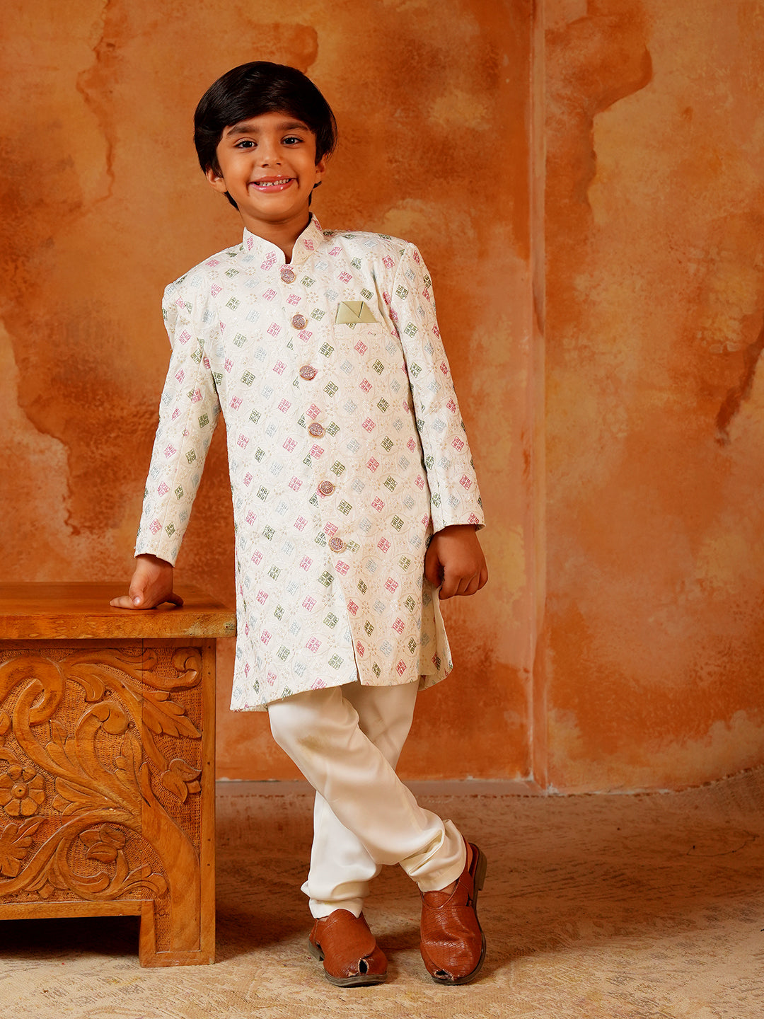 Multi Color Jacquard Full Sleeves Sequins and Embroidery Sherwani