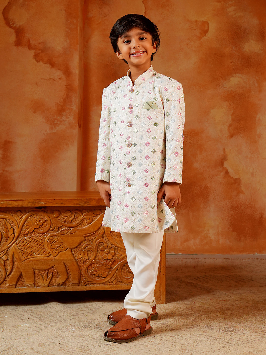 AJ Dezines Multi Color Jacquard Full Sleeves Sequins and Embroidery Sherwani