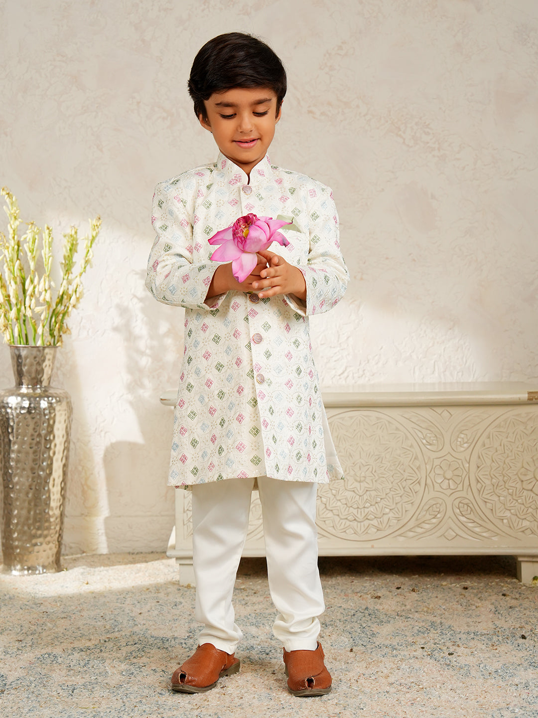 Multi Color Jacquard Full Sleeves Sequins and Embroidery Sherwani