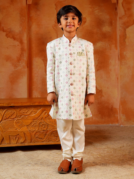 AJ Dezines Multi Color Jacquard Full Sleeves Sequins and Embroidery Sherwani