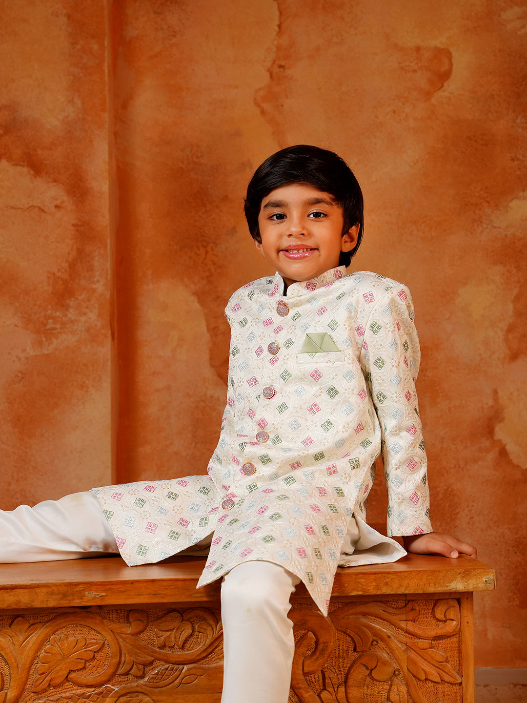 Multi Color Jacquard Full Sleeves Sequins and Embroidery Sherwani