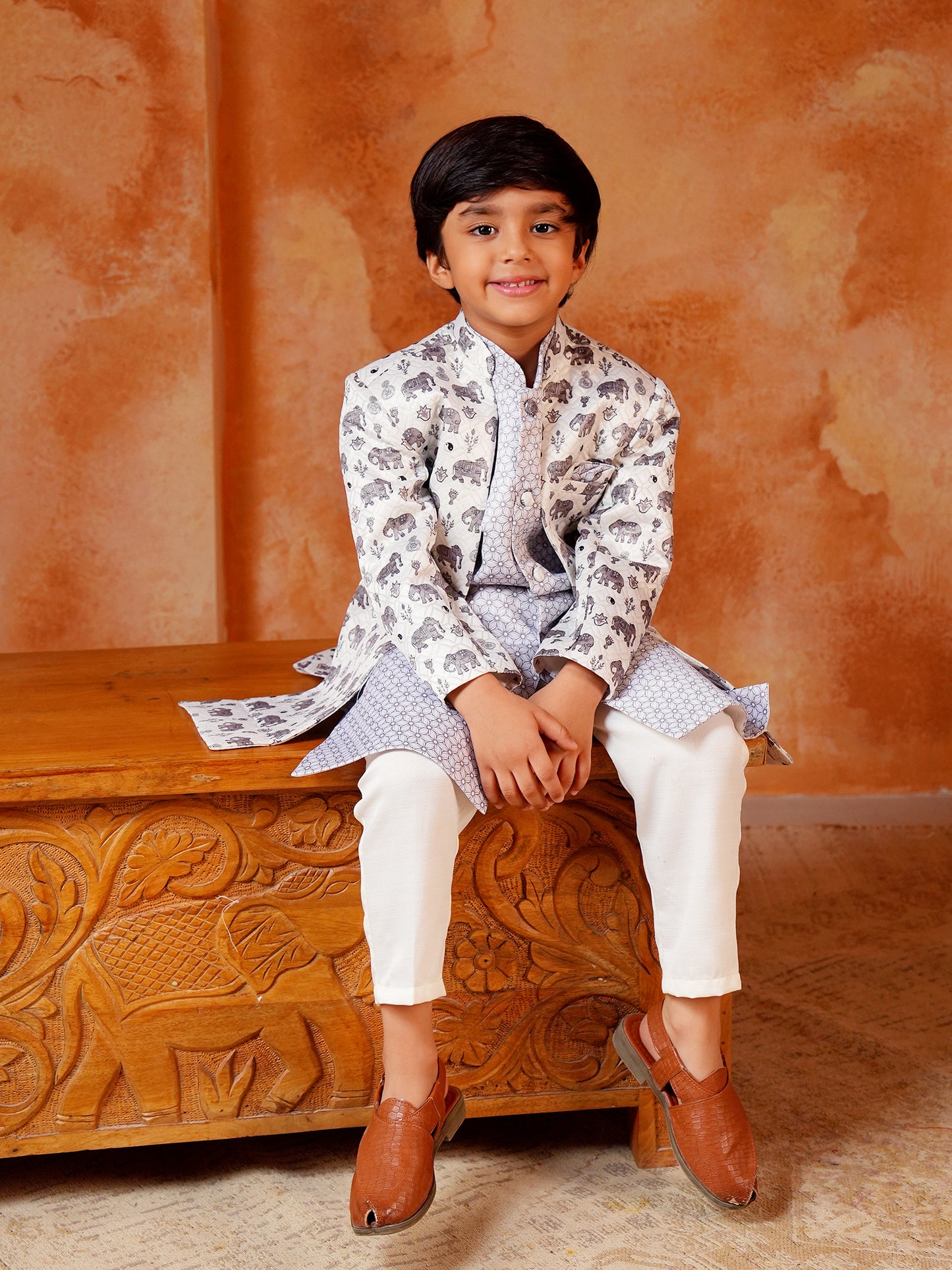 AJ Dezines Blue Jacquard Full Sleeves Rich Elephant Embroidery Sherwani