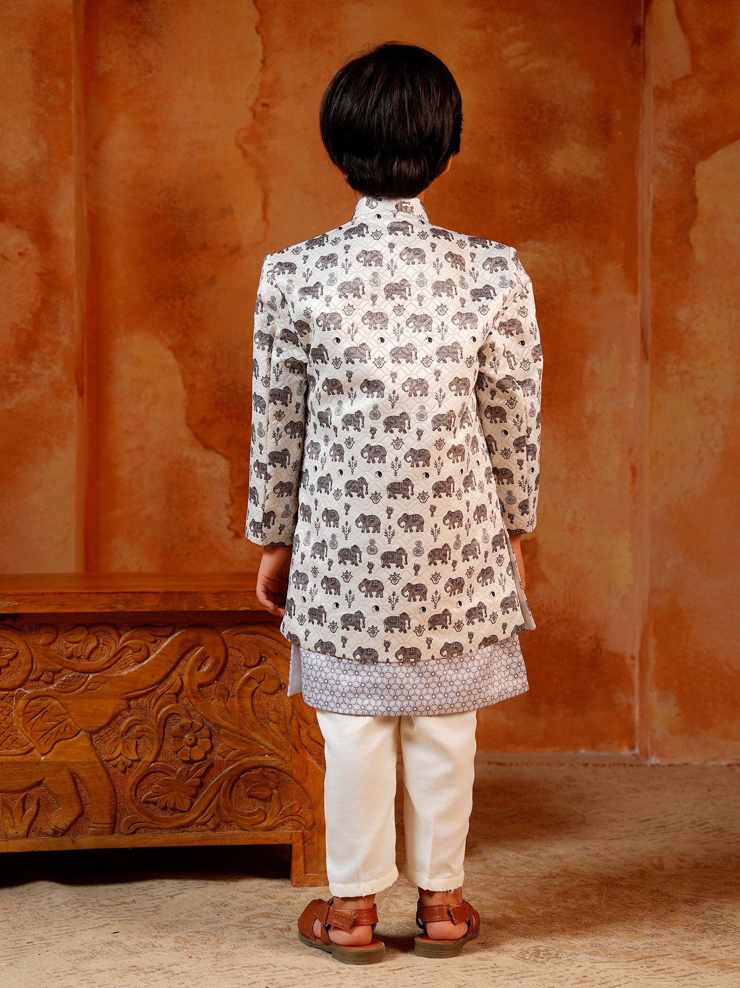 AJ Dezines Blue Jacquard Full Sleeves Rich Elephant Embroidery Sherwani