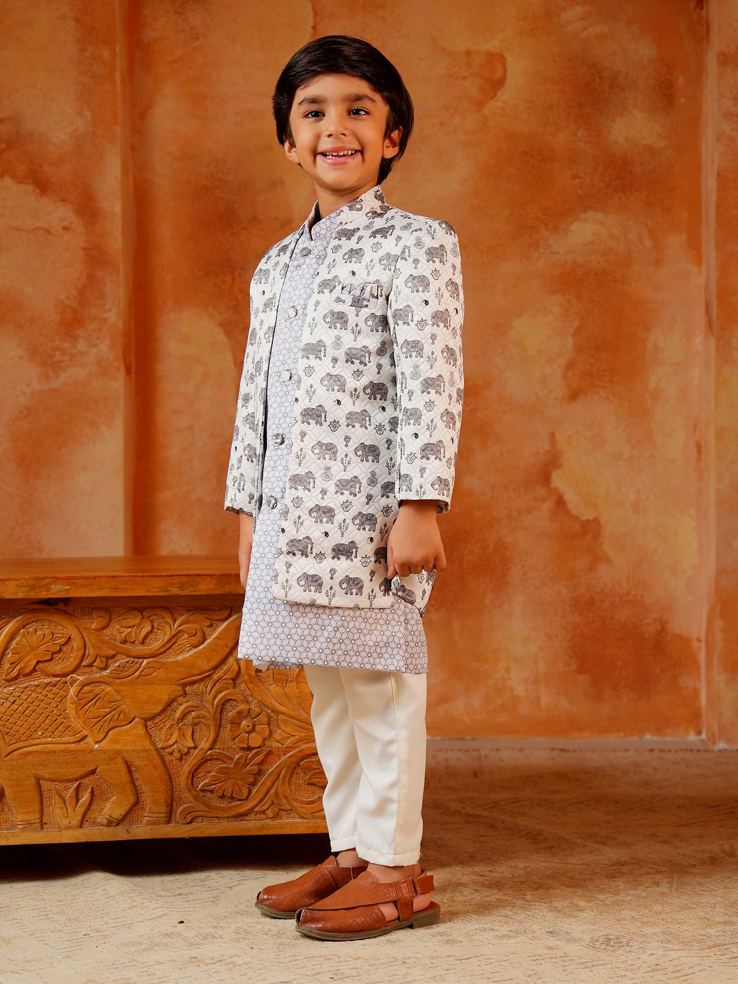 AJ Dezines Blue Jacquard Full Sleeves Rich Elephant Embroidery Sherwani