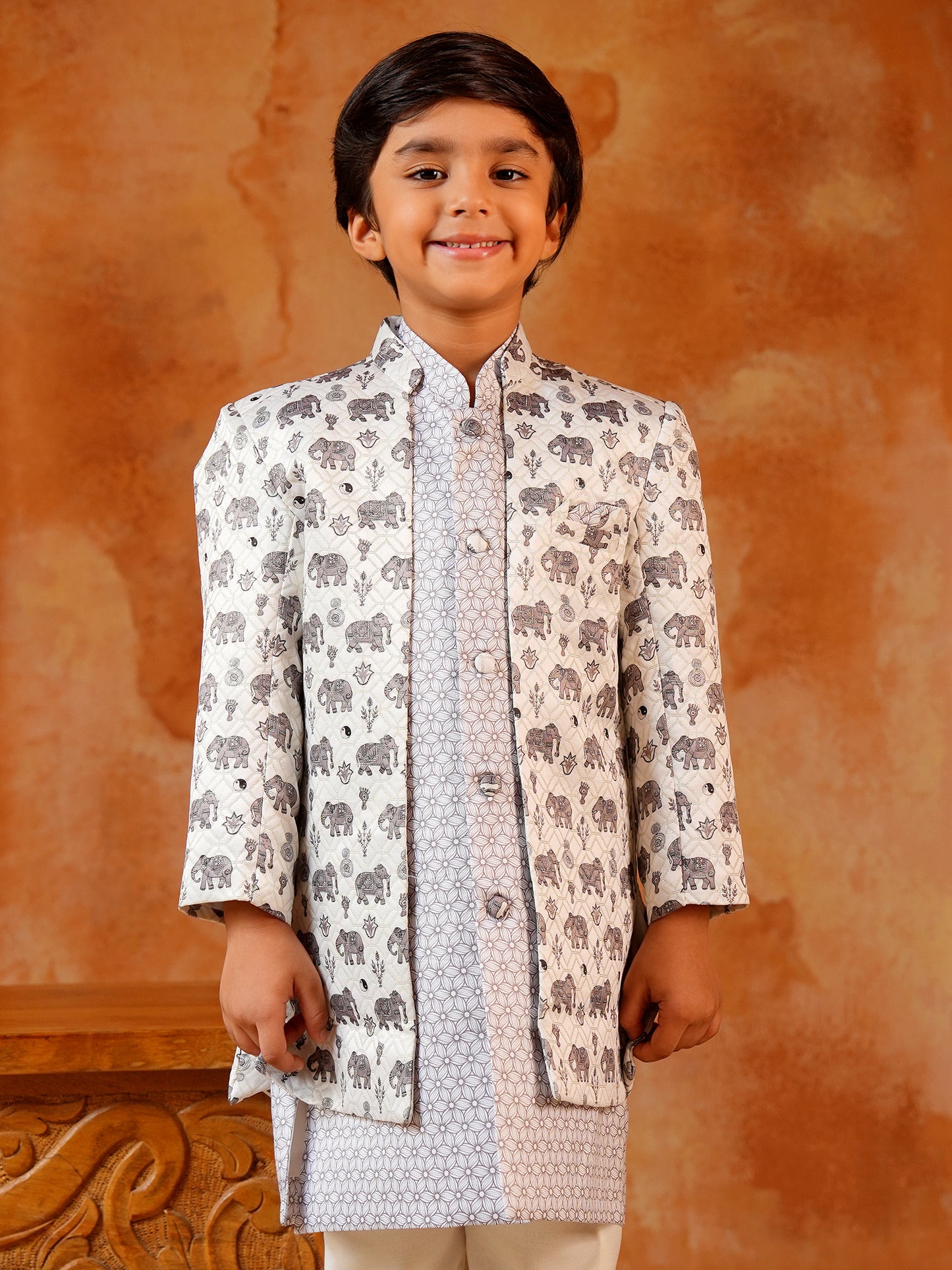 AJ Dezines Blue Jacquard Full Sleeves Rich Elephant Embroidery Sherwani