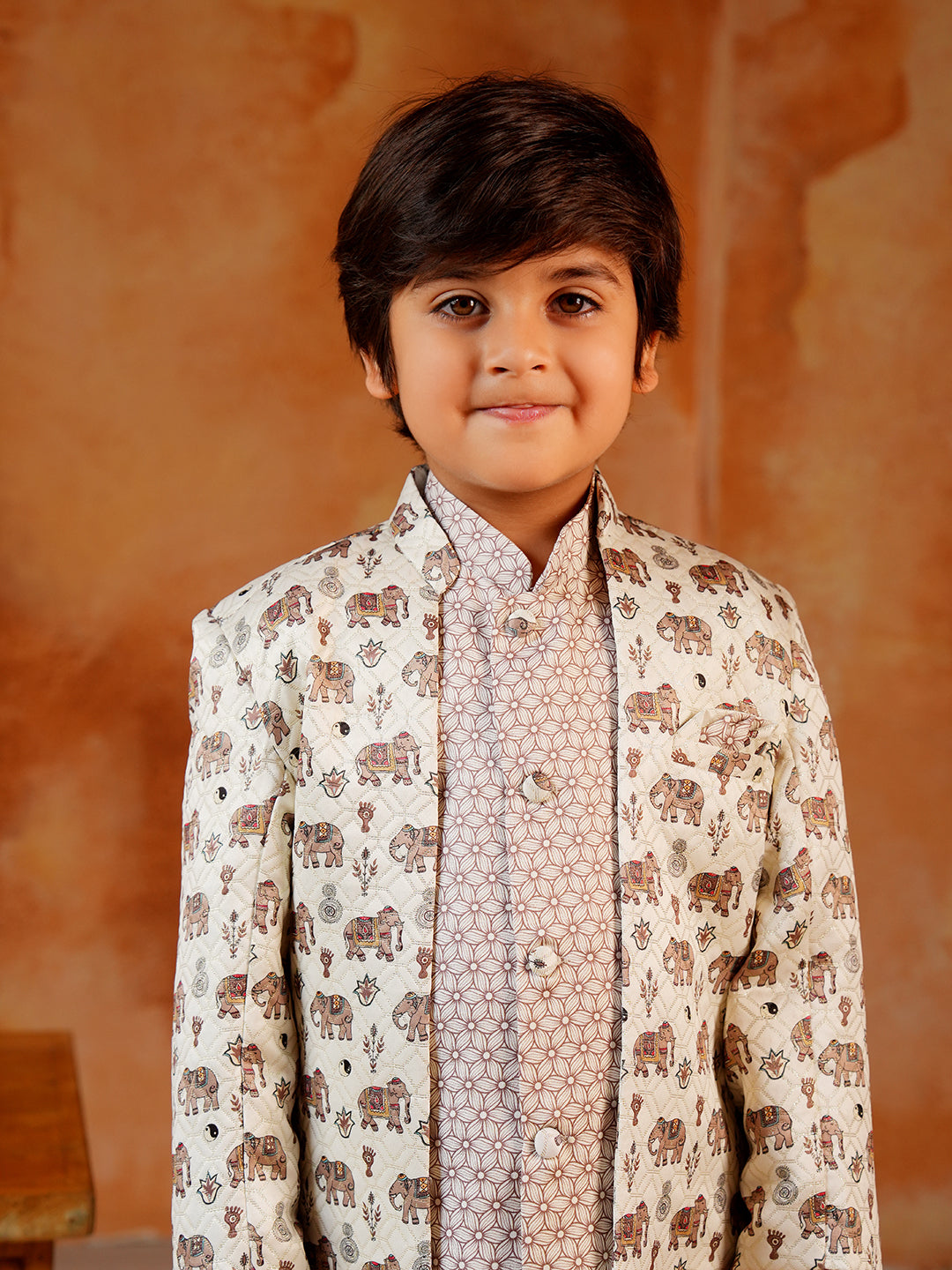 BROWN Jacquard Full Sleeves Rich Elephant Embroidery Sherwani