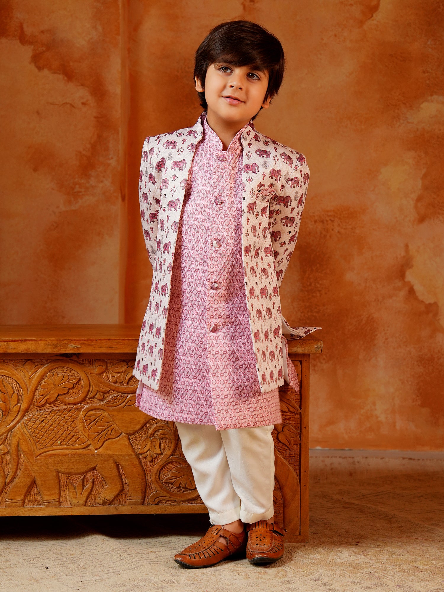 Pink Jacquard Full Sleeves Rich Elephant Embroidery Sherwani