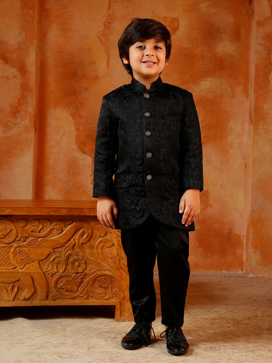 AJ Dezines Black Jacquard Full Sleeves Sequins and Embroidery Sherwani