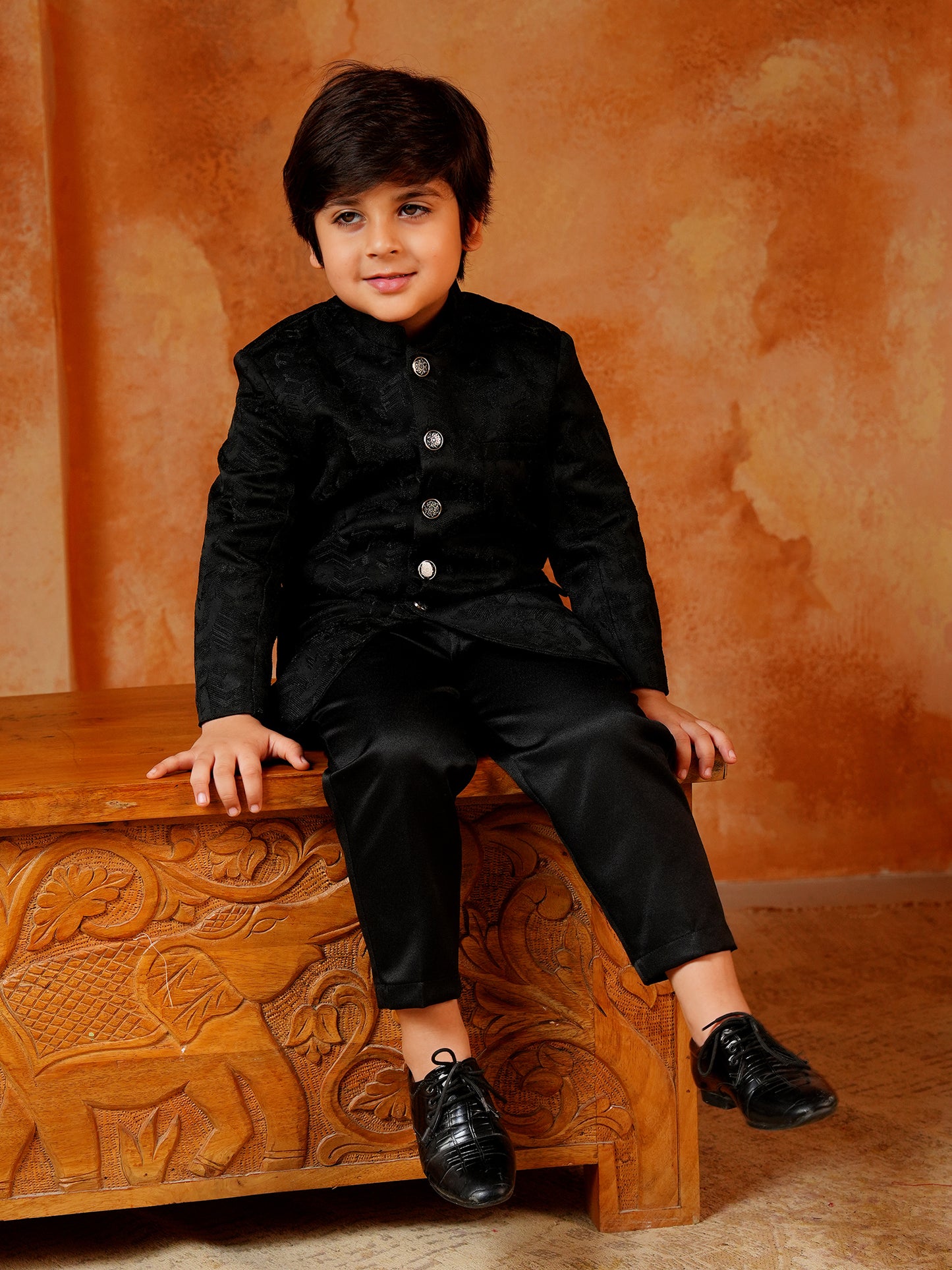 AJ Dezines Black Jacquard Full Sleeves Sequins and Embroidery Sherwani