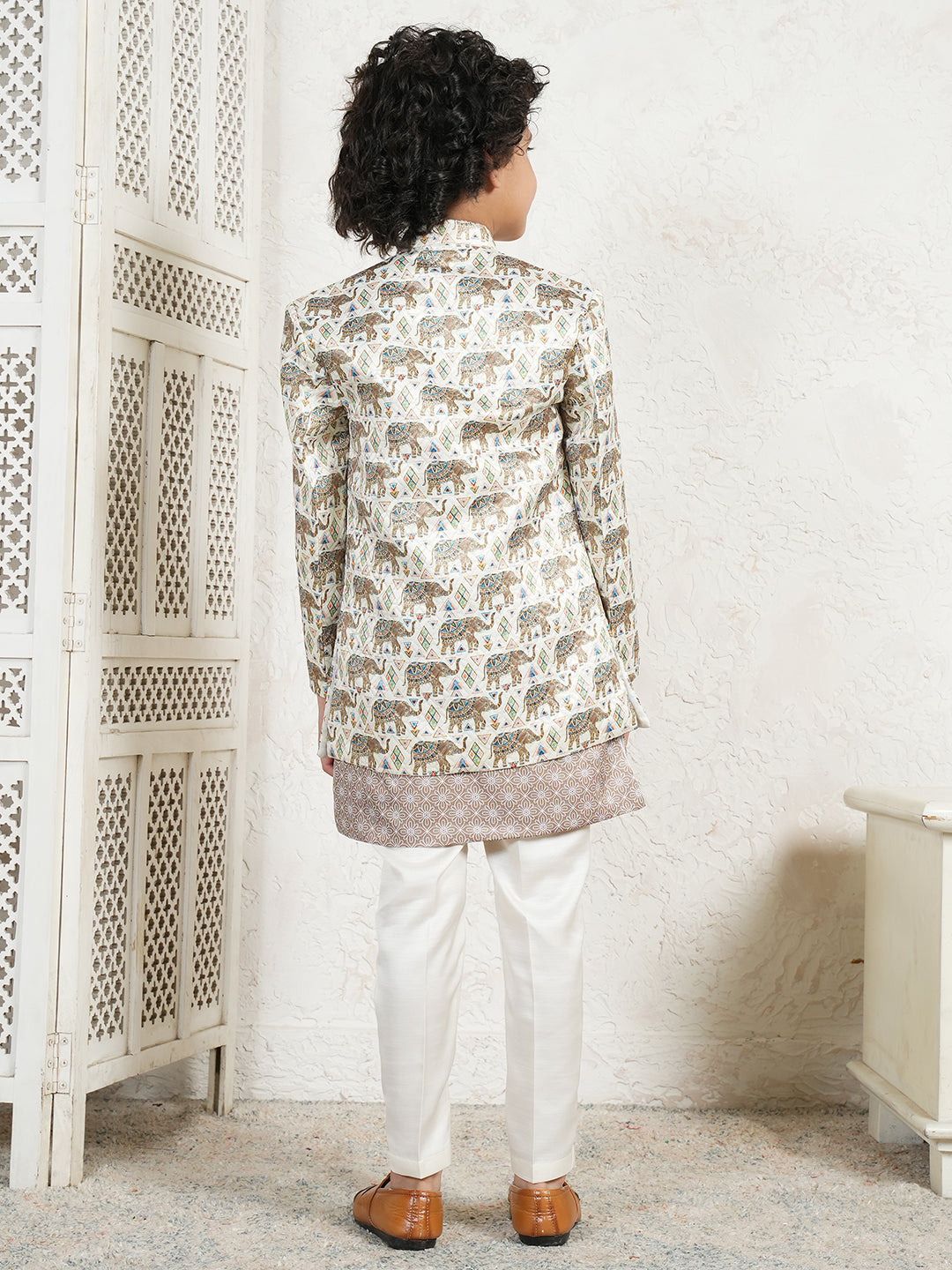 AJ Dezines Brown Jacquard Full Sleeves Rich Elephant Embroidery Sherwani