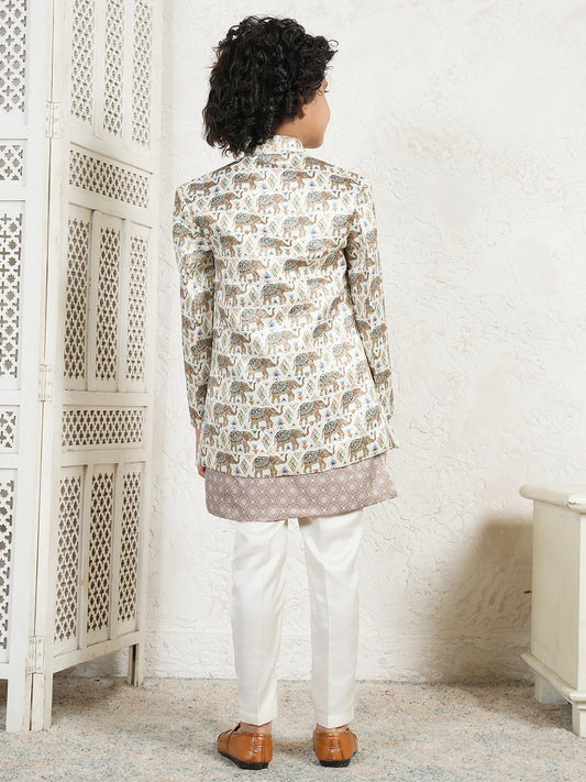 AJ Dezines Brown Jacquard Full Sleeves Rich Elephant Embroidery Sherwani