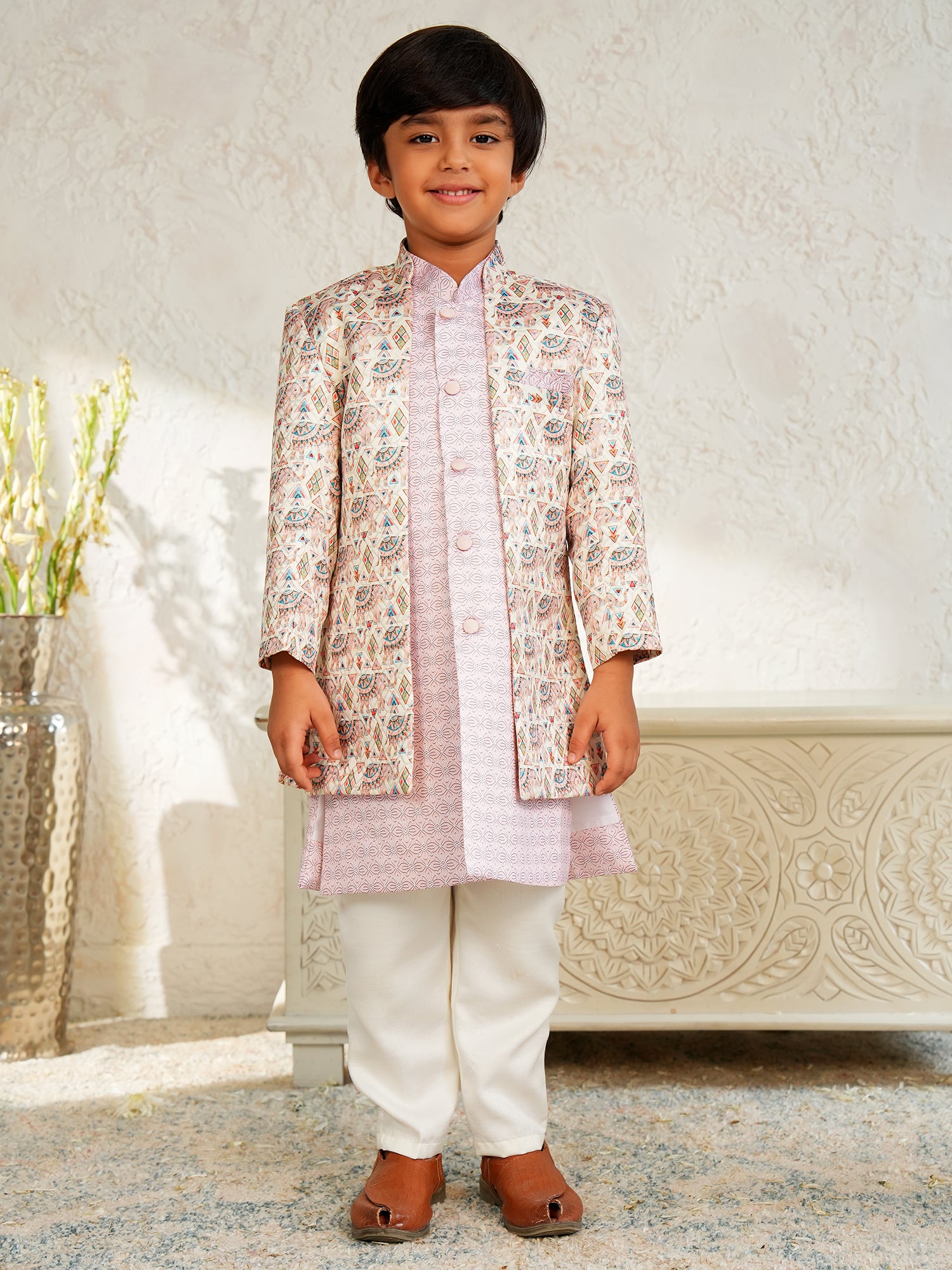 Pink Jacquard Full Sleeves Rich Elephant Embroidery Sherwani