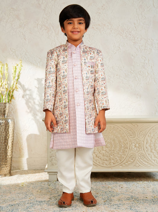 AJ Dezines Pink Jacquard Full Sleeves Rich Elephant Embroidery Sherwani