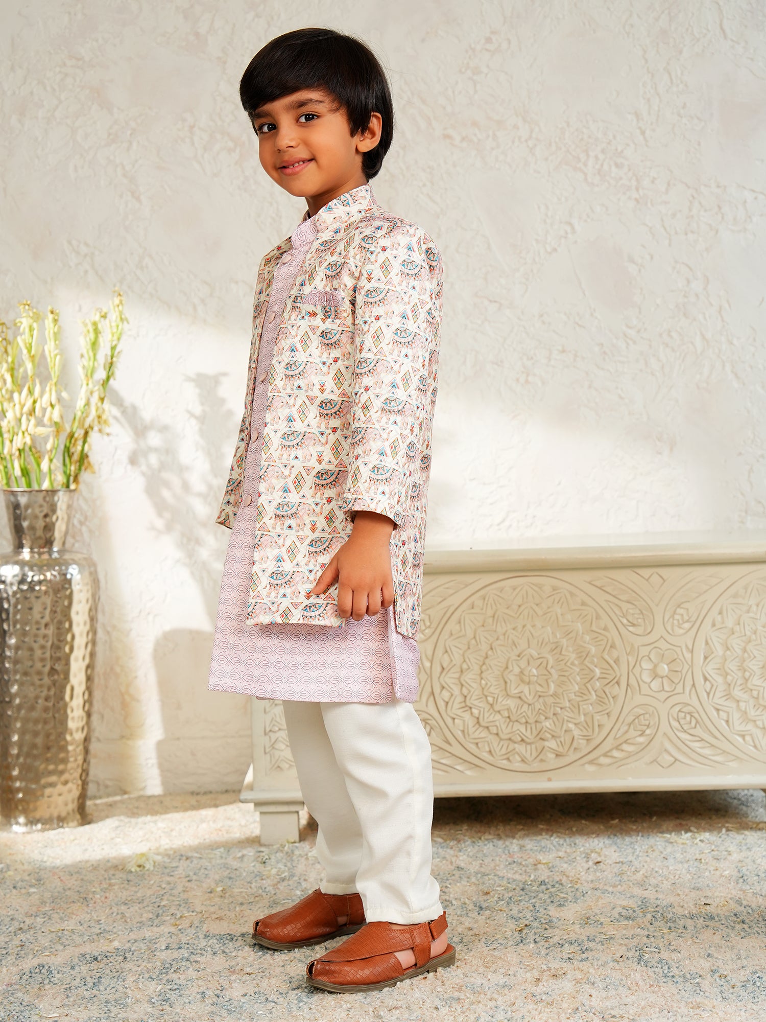 Pink Jacquard Full Sleeves Rich Elephant Embroidery Sherwani