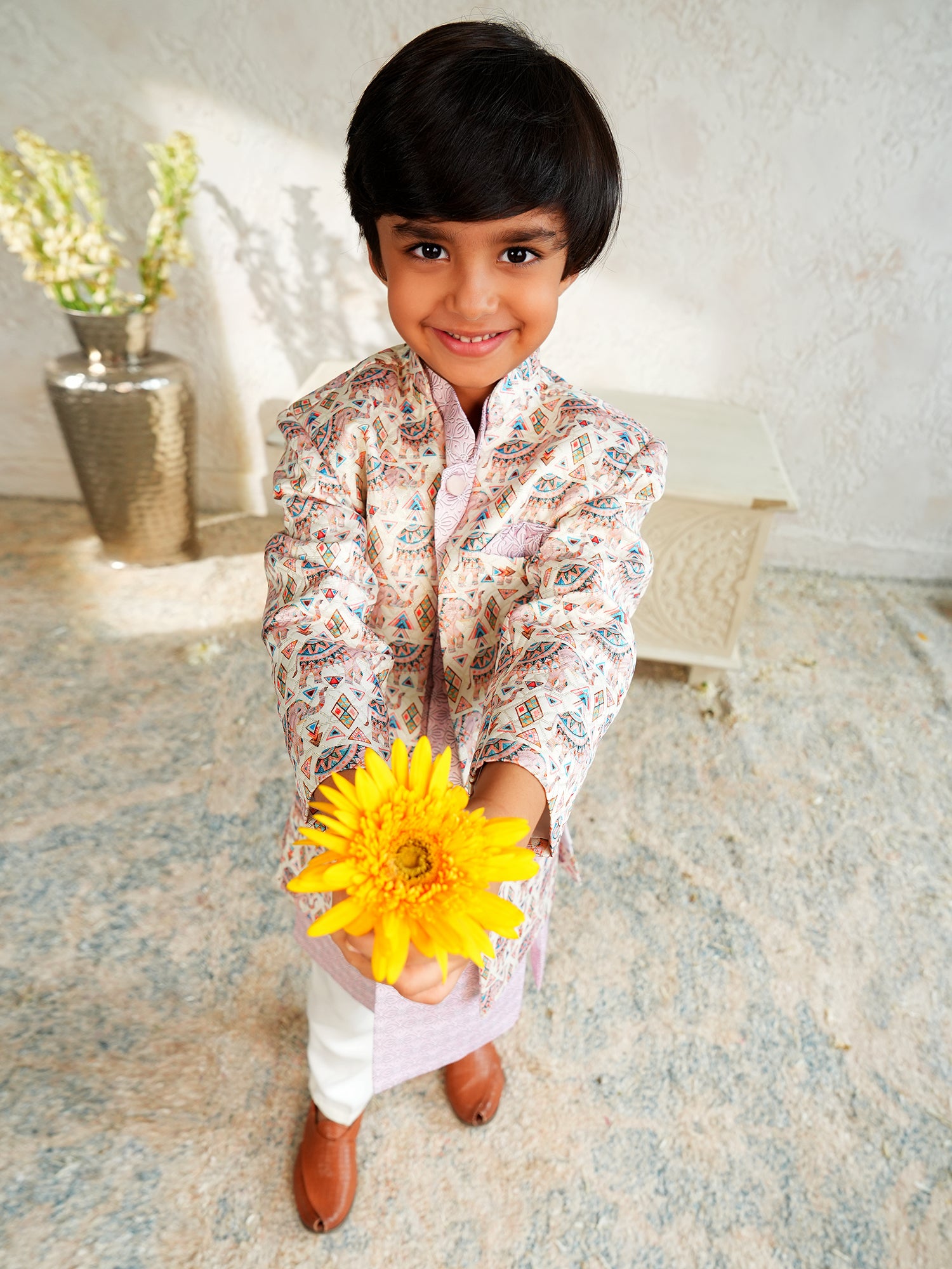 Pink Jacquard Full Sleeves Rich Elephant Embroidery Sherwani