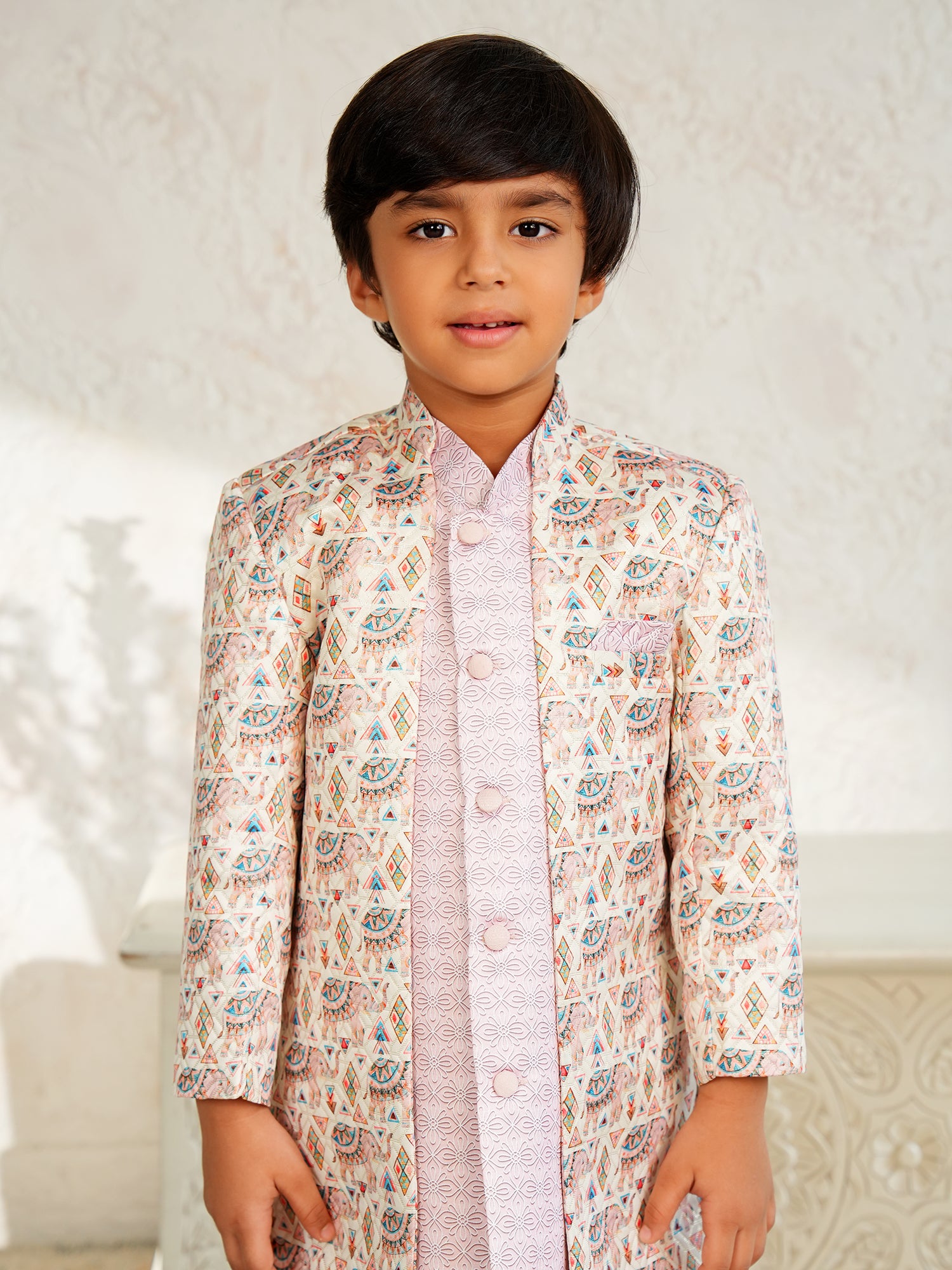 Pink Jacquard Full Sleeves Rich Elephant Embroidery Sherwani