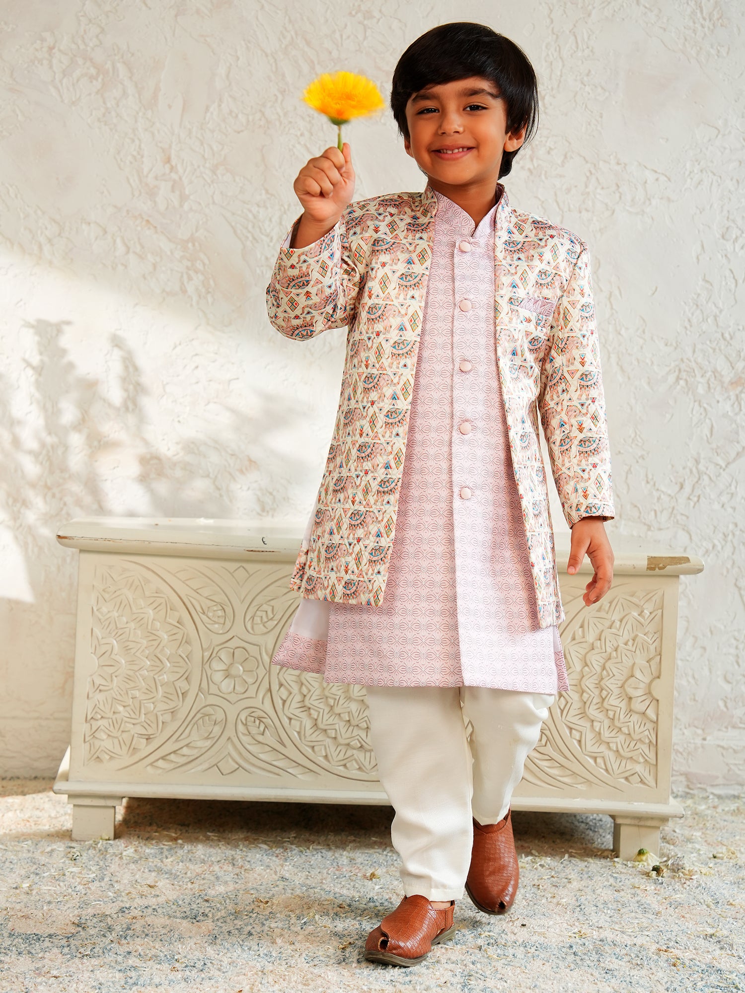 Pink Jacquard Full Sleeves Rich Elephant Embroidery Sherwani