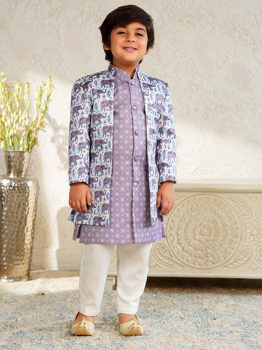 AJ Dezines Purple Jacquard Full Sleeves Rich Elephant Embroidery Sherwani