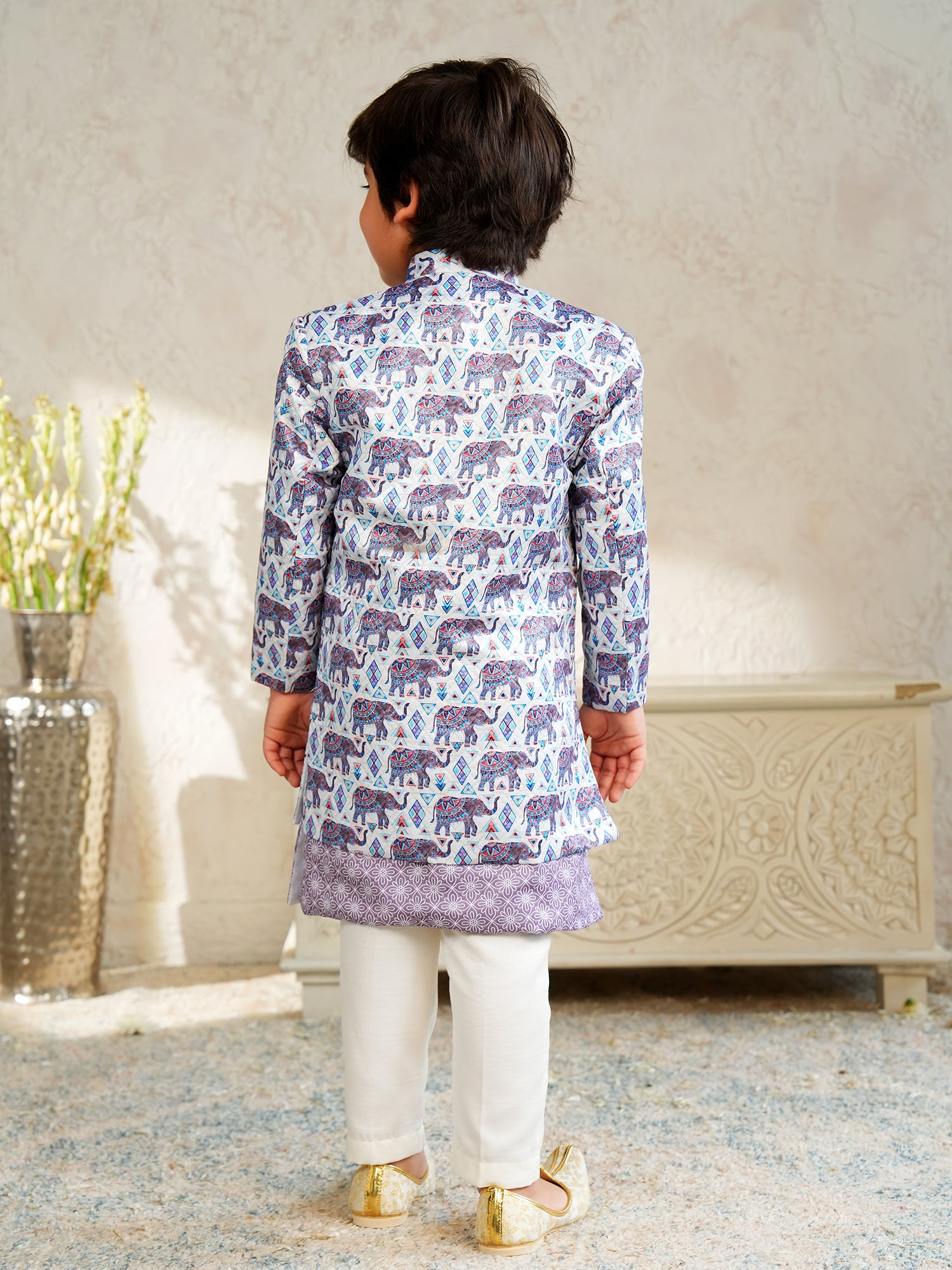 Purple Jacquard Full Sleeves Rich Elephant Embroidery Sherwani